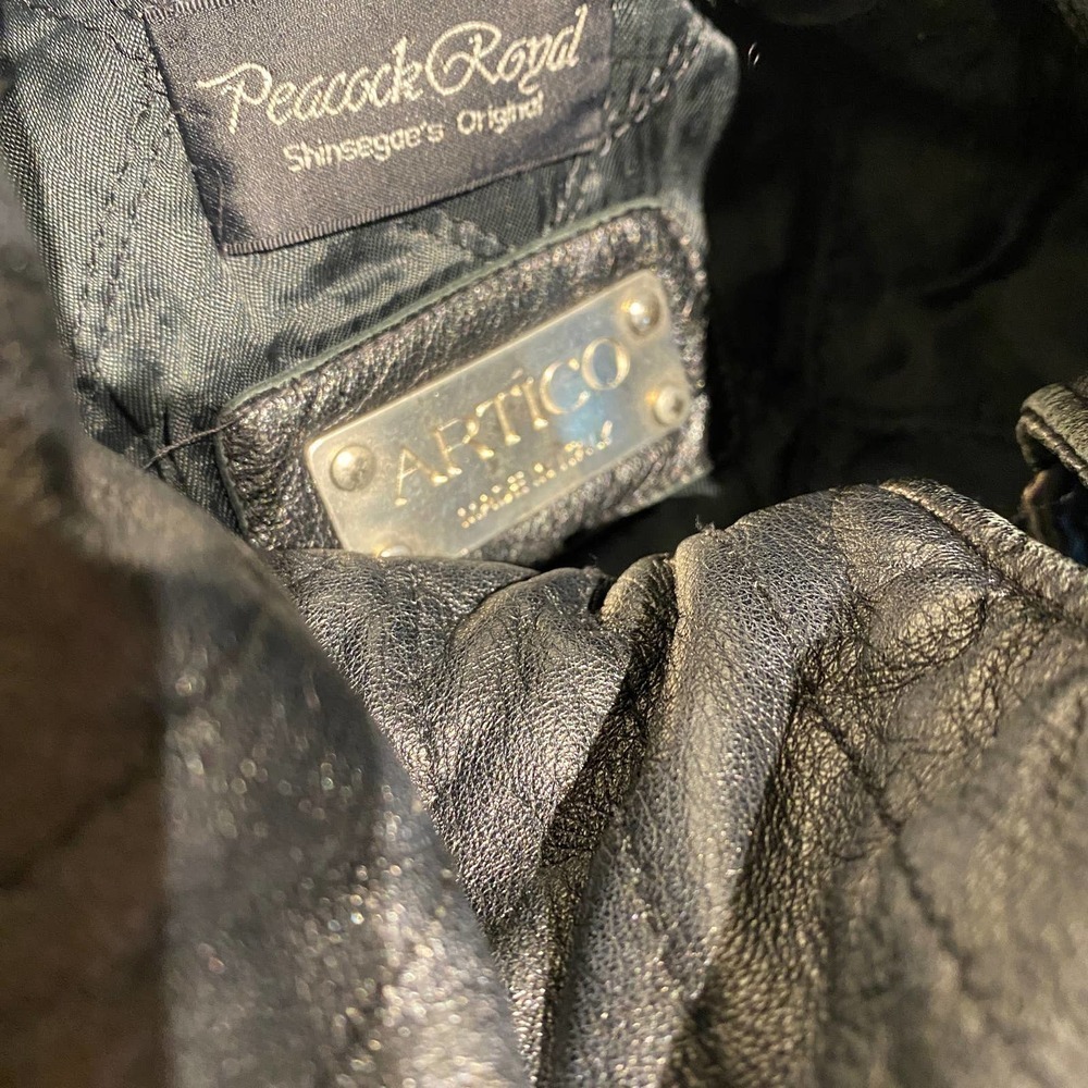 Artico Black Full Zip Spread Collar Peacock Royal Leather Jacket Womens Size 44 - Picture 8 of 10